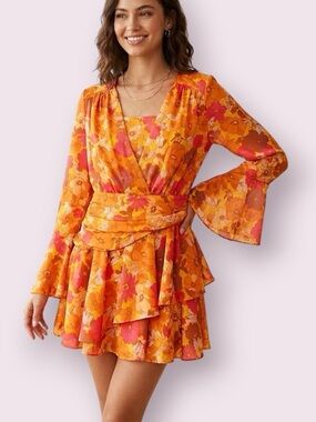 House of Harlow 1960 X Revolve Uriah Floral Mini Dress Orange Yellow Ted Size XS
